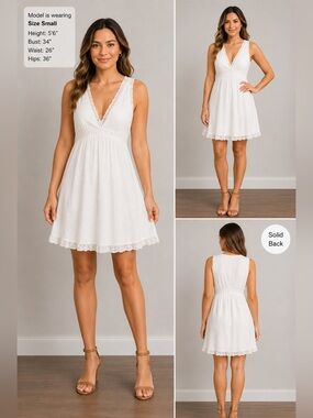 Violet White Sleeveless V-Neck Dress Small